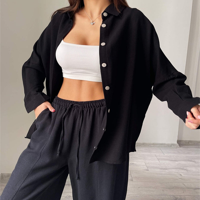 Womens Button Down Lounge Sets Long Sleeve Shirts And 2 Piece Outfit Set Casual Loungewear With Pockets