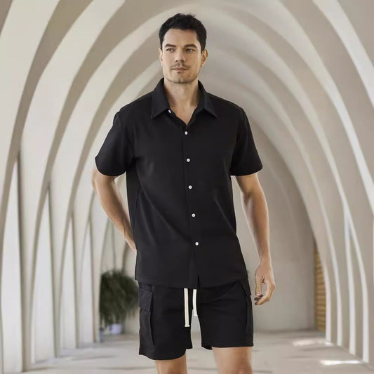 Elastic Waist Shorts Plain Young Two-piece Set