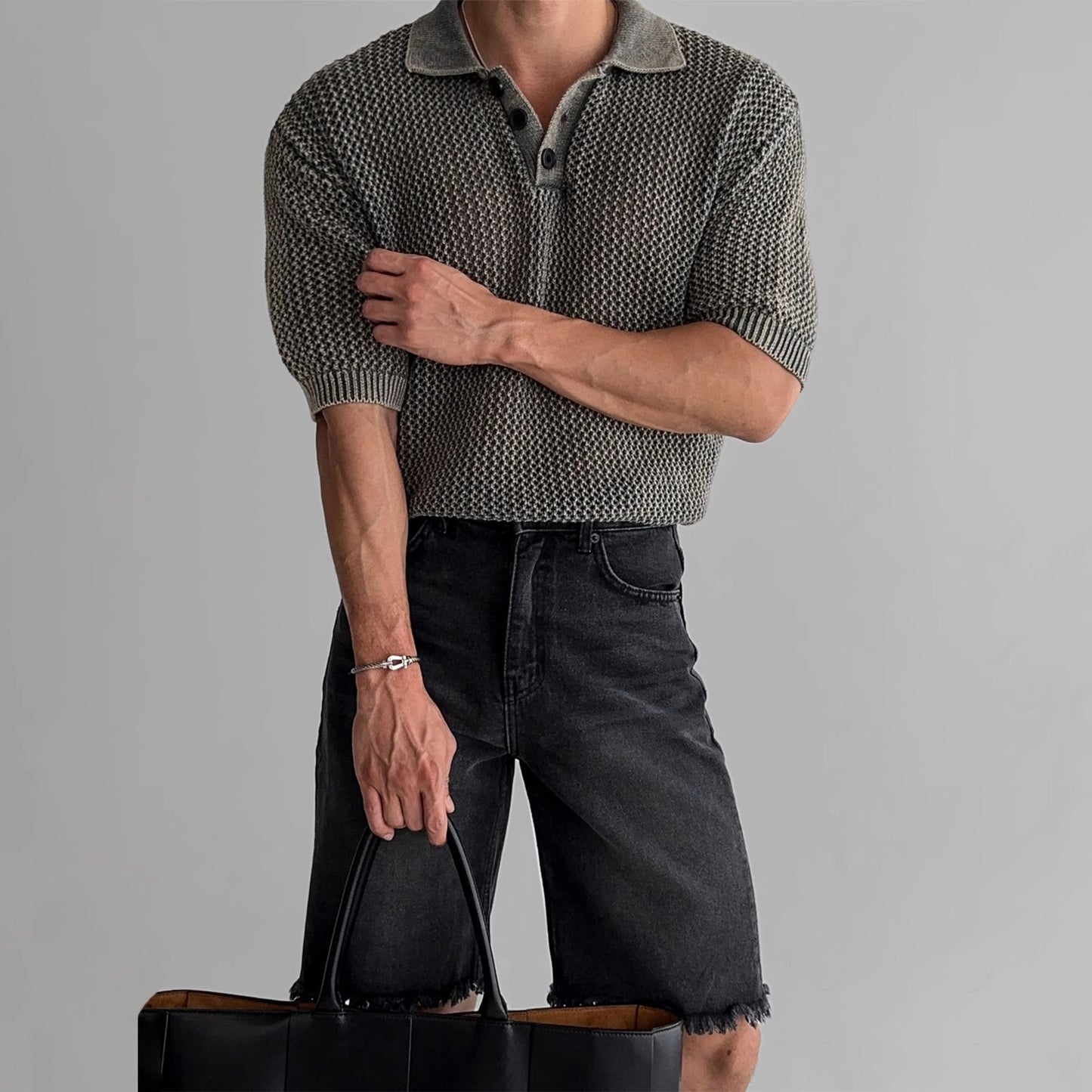 Honeycomb Hollow Knitted Short-sleeved Polo Shirt