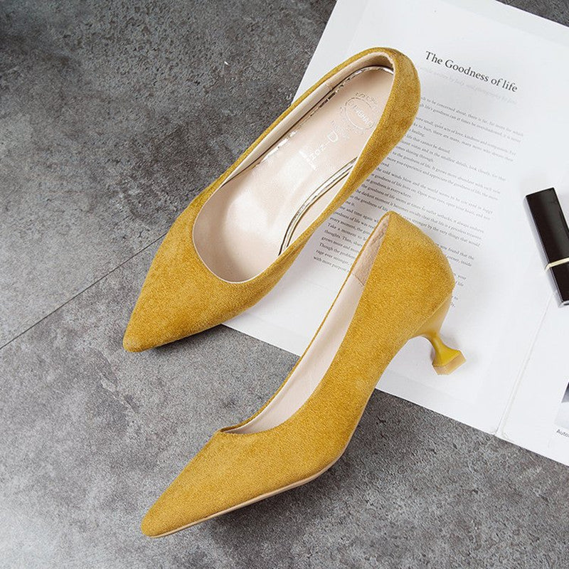 All-Match Pointed Black Suede Stiletto High Heels Women