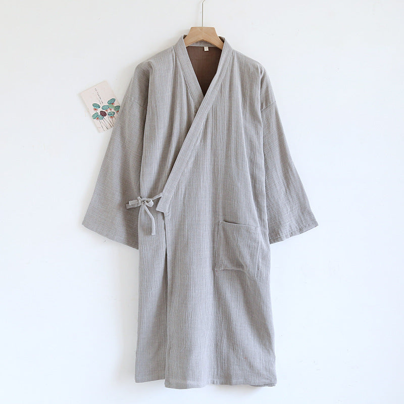 Japanese-style Kimono Pajamas Lace-up Bathrobe Men's Spring And Summer Thin Pure Cotton