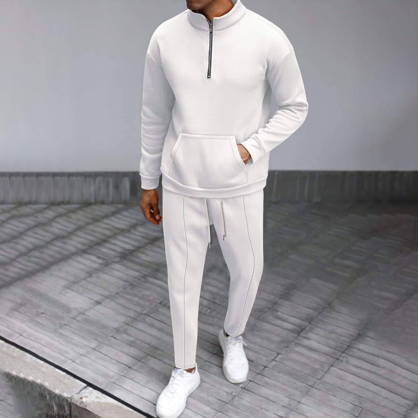 Turtleneck Half Zip Pocket Long Sleeve Sweater Trousers Casual Suit