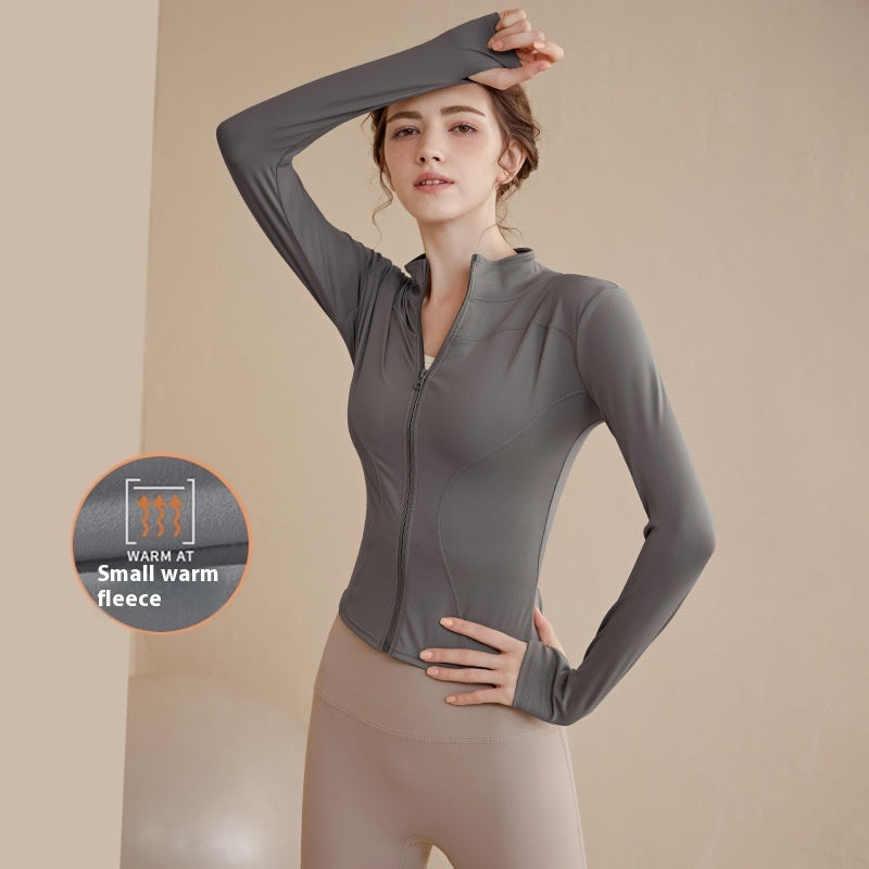 Fleece-lined Stand Collar Top Sports Coat For Women