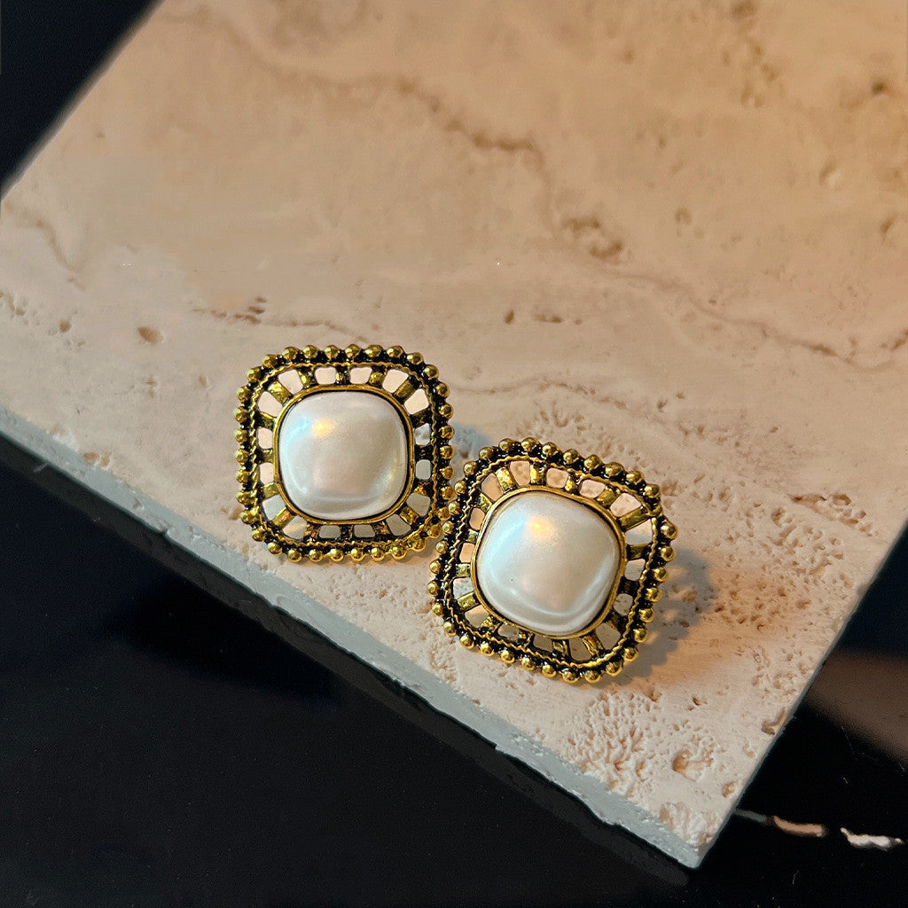 Retro Gold Square Earrings For Women