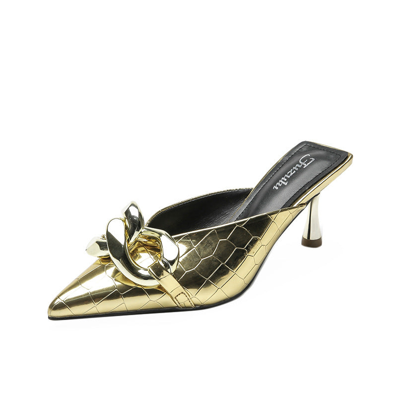Sandals Women Outer Wear High Heels Silver Chain