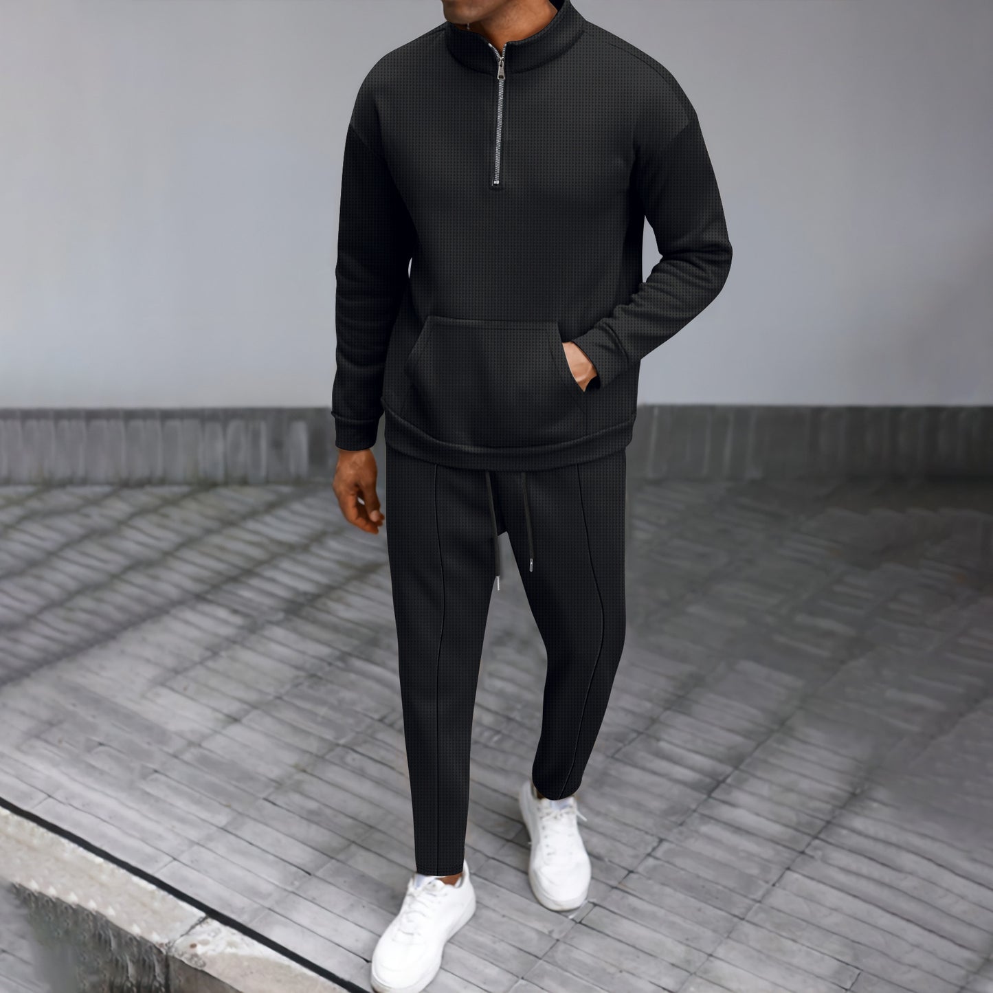 Turtleneck Half Zip Pocket Long Sleeve Sweater Trousers Casual Suit