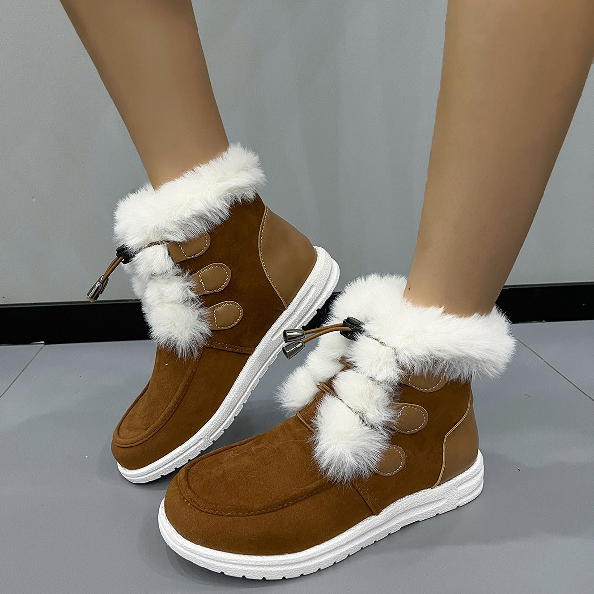 Fashion Suede Fleece Snow Boots Winter Warm Plush Round Toe Cotton Shoes Versatile Simple Short Boot For Women