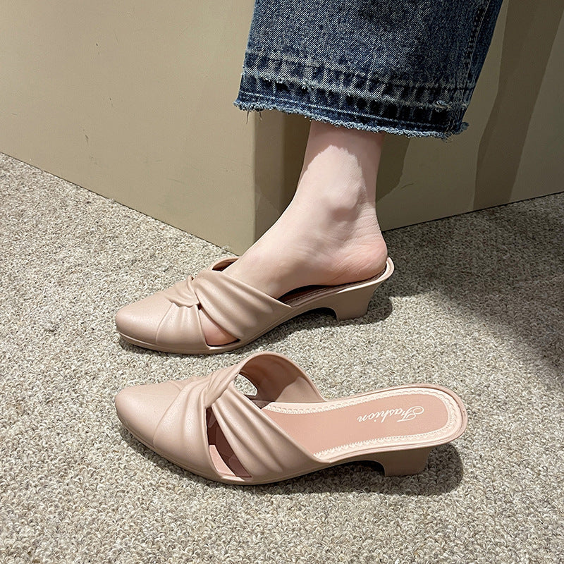 Summer Fashion Solid Color Pointed-toe Semi-slippers