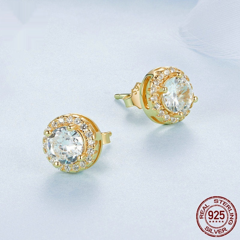 S925 Sterling Silver White Gold Plated Light Luxury All-match Stud Earrings Ornament Women