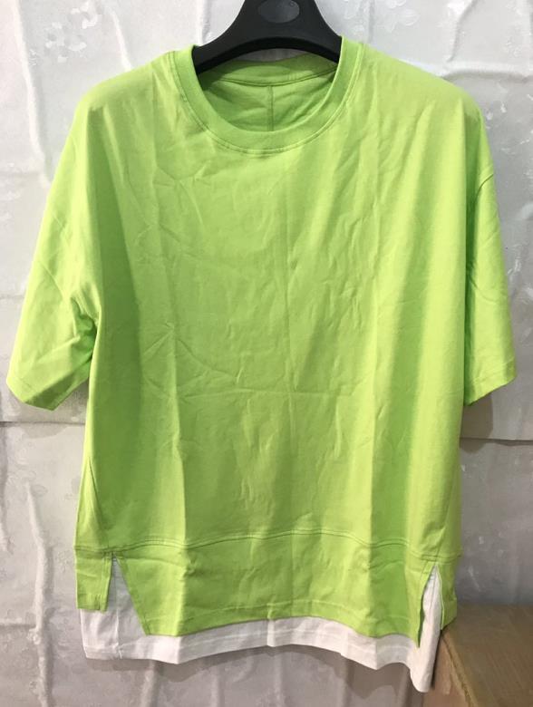 High Street Stitching Fake 2-piece Drop-shoulder Short Sleeves