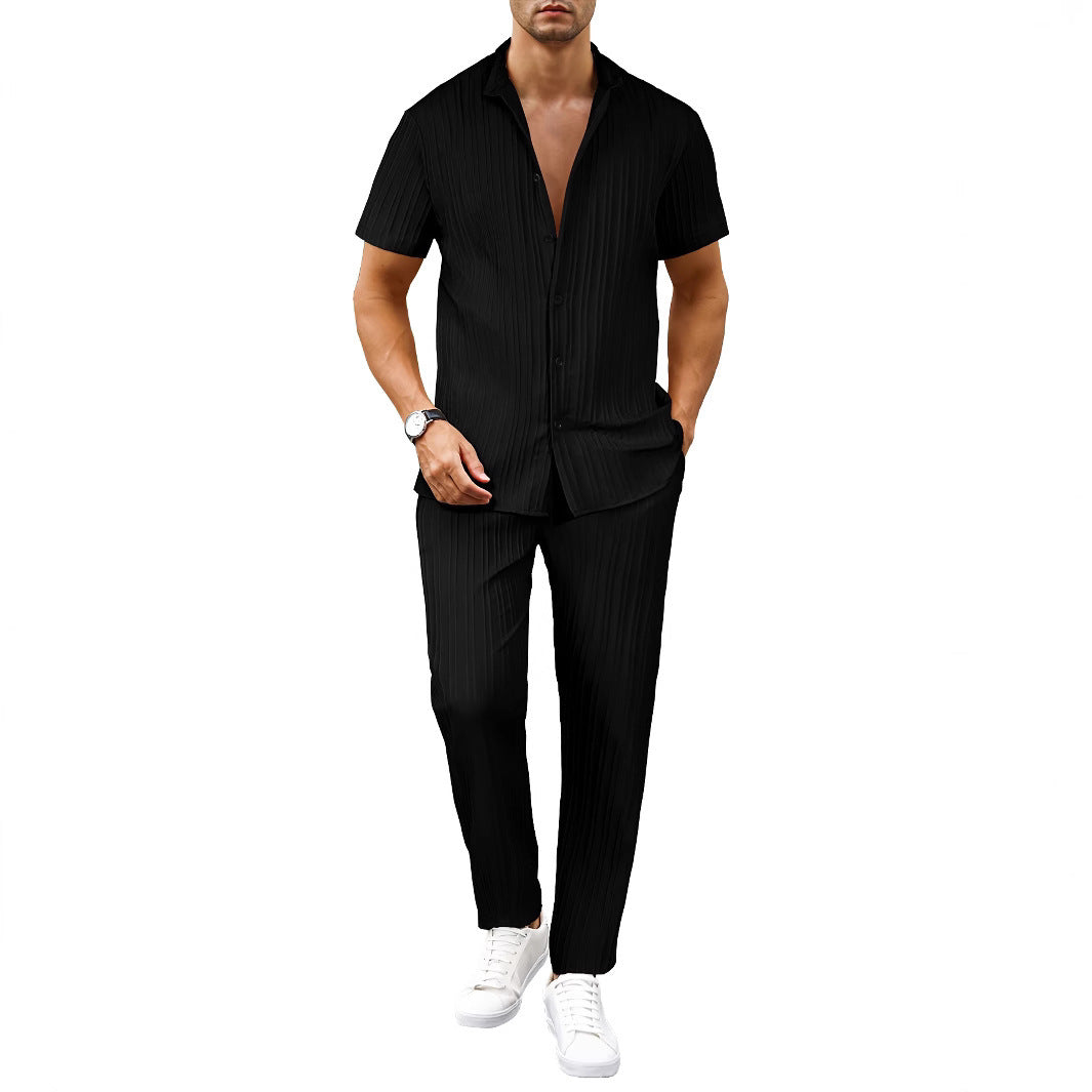 European And American Men's Casual Short-sleeved Two-piece Suit