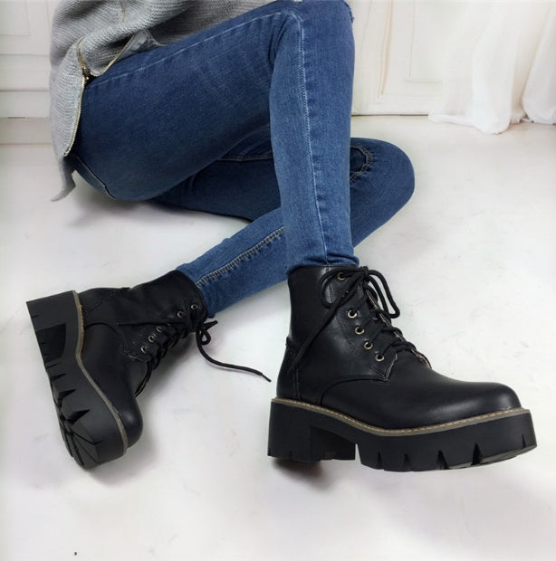 Plus Size 34-43 Autumn Winter warm Fashion Women's Lace-Up Women Snow Boots