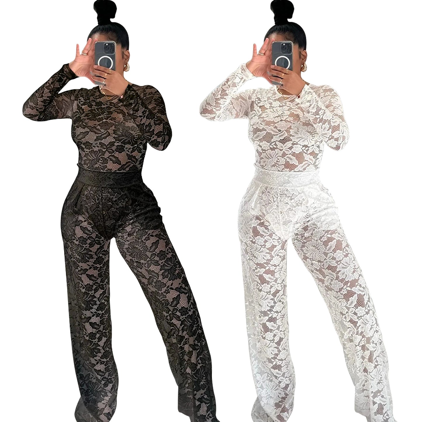 Lace Jumpsuit Straight-leg Pants Suit