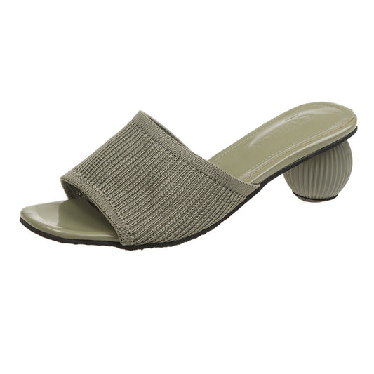 Women Slides 5cm High Heels Knitting Mules Summer