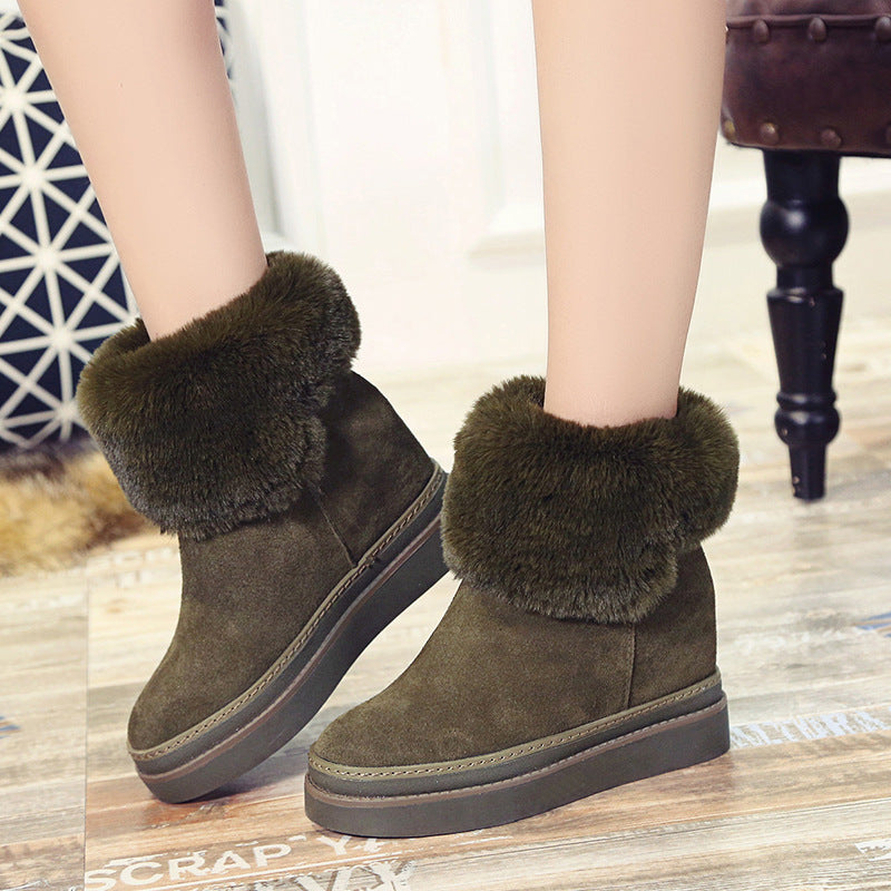 Snow Boots Women Winter New Trendy Warm Short Boots Cotton Shoes Non-Slip Middle Tube Thick Bottom Plus Velvet Snow Cotton