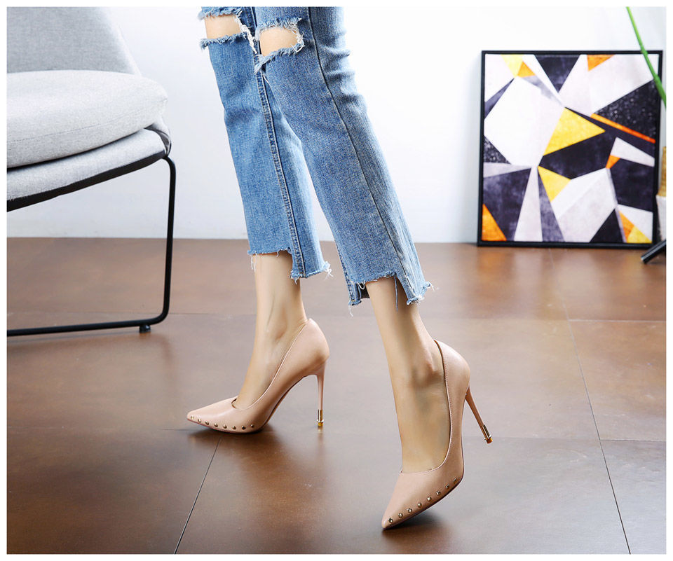 Sexy Pointed  Super High Heels With Rivets