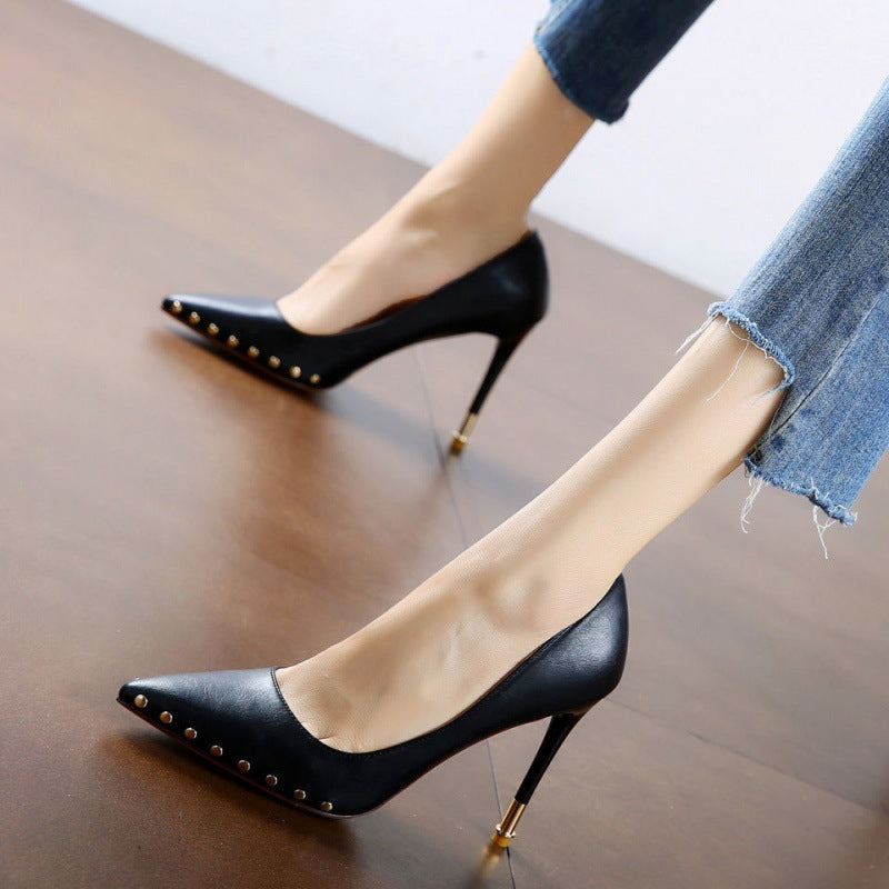 Sexy Pointed  Super High Heels With Rivets