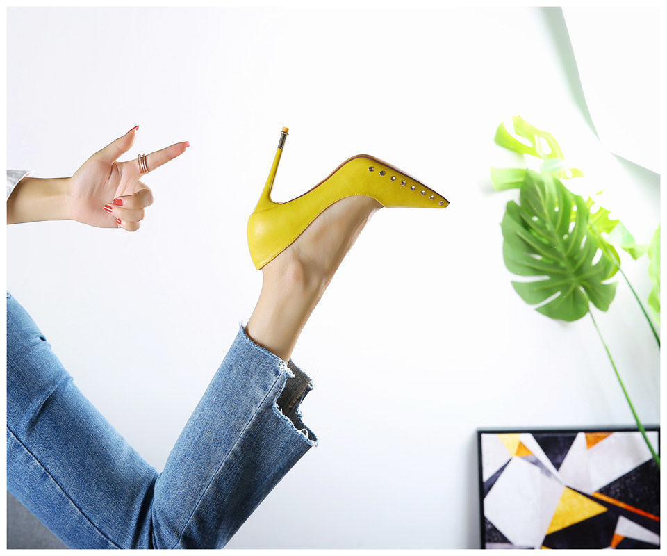Sexy Pointed  Super High Heels With Rivets