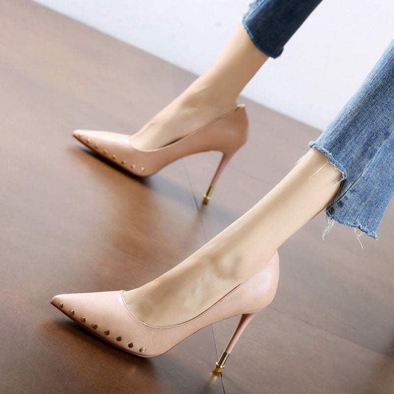 Sexy Pointed  Super High Heels With Rivets