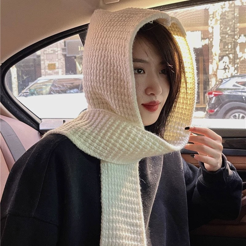 LAFA Fake Hoodie Hat Scarf Shawl Integrated Knitted Earflaps