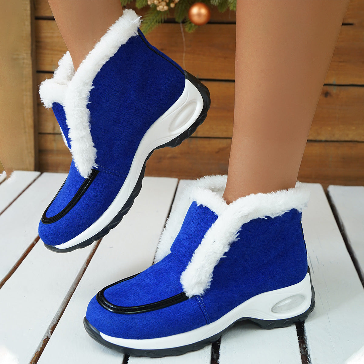 Winter Shoes For Women Air-cushion Sole Snow Boots Fashion Solid Leopard Print Platform Ankle Boots Casual Keep Warm Shoes Female