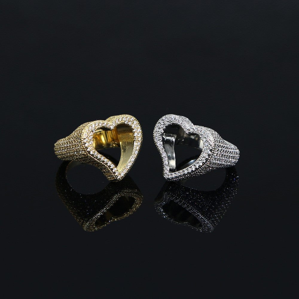 Openwork Heart Ring Set With Diamond Zircon Men