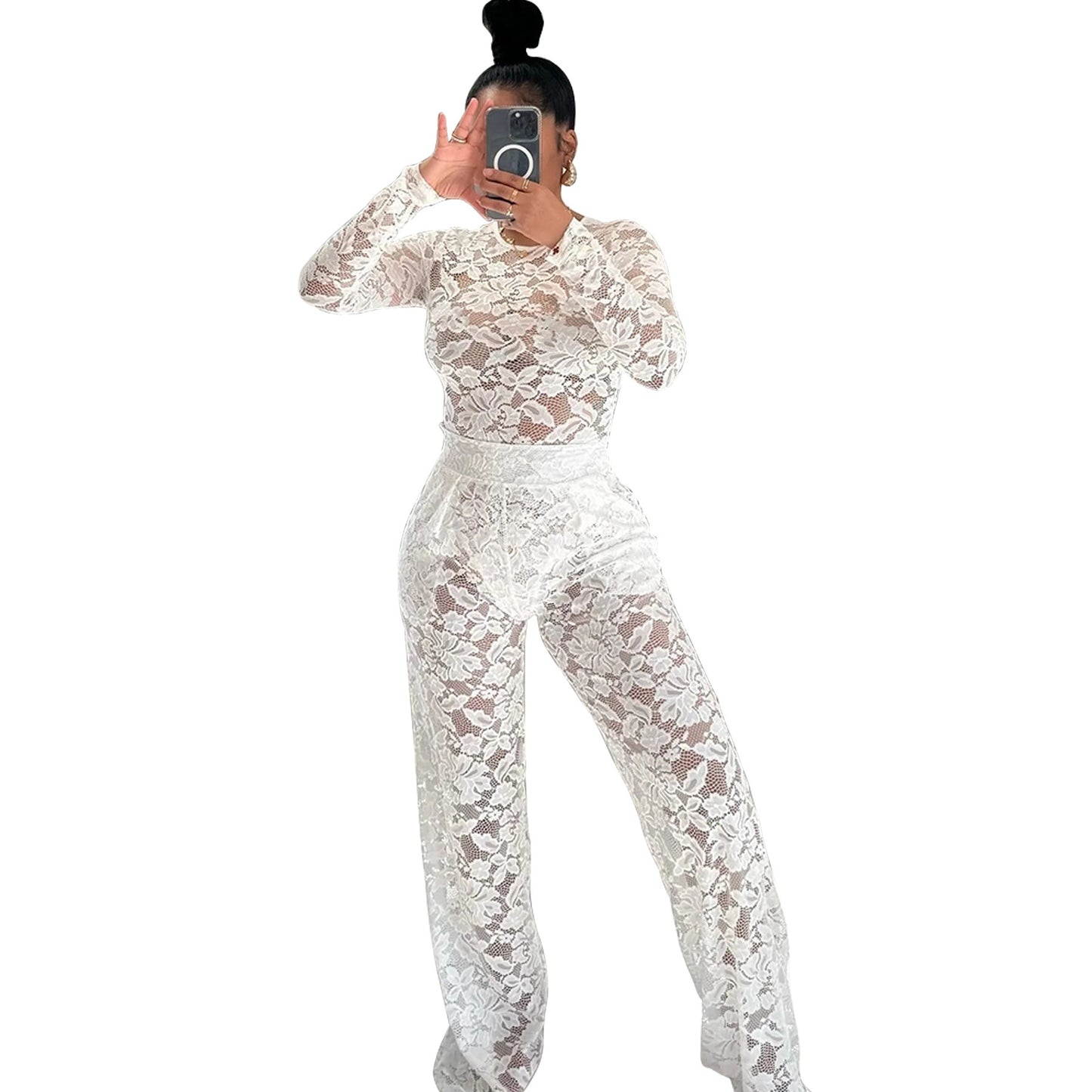 Lace Jumpsuit Straight-leg Pants Suit