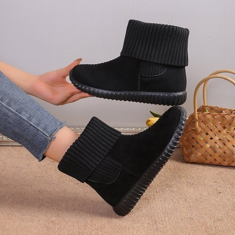 Flat Ankle Boots With Reversible Knitted Design Winter Fashion Comfortable Snow Boot For Women Shoes