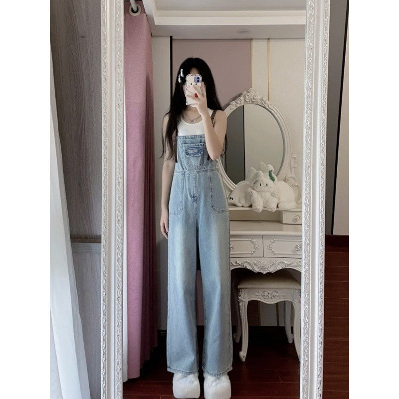 Women's American-style Retro Denim Suspender Pants