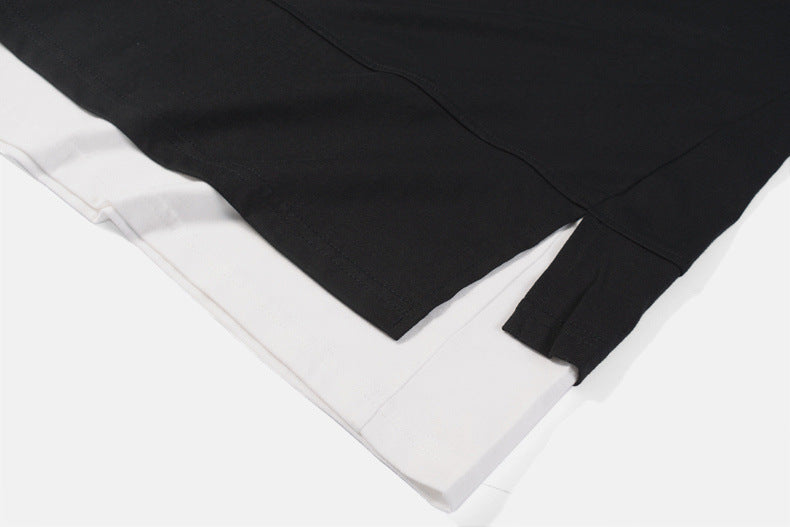 High Street Stitching Fake 2-piece Drop-shoulder Short Sleeves