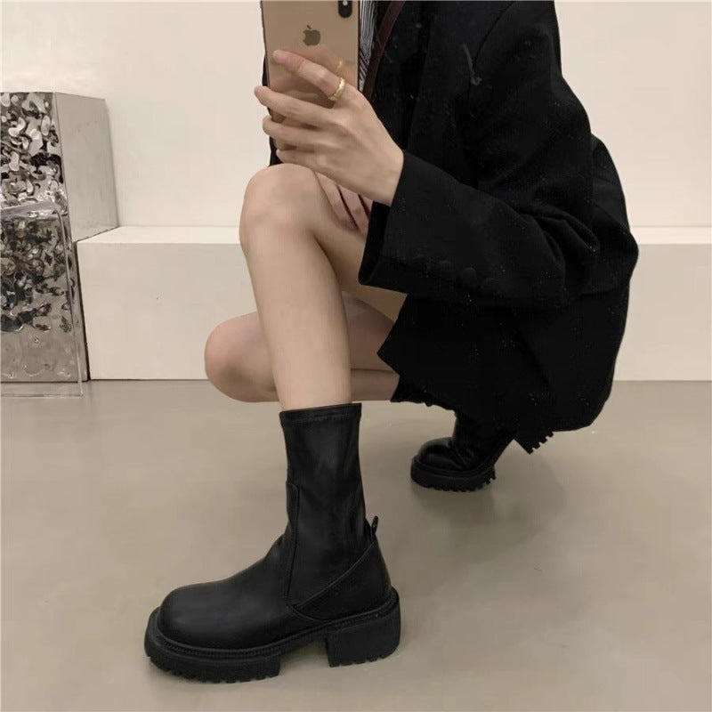 New Autumn And Winter Thick Bottom Chunky Heel Martin Boots For Women