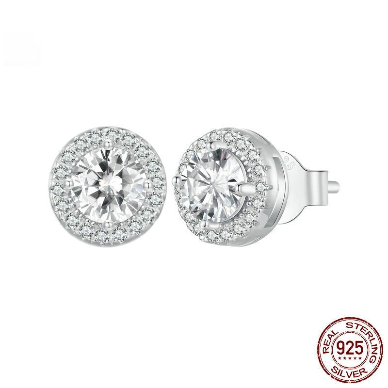 S925 Sterling Silver White Gold Plated Light Luxury All-match Stud Earrings Ornament Women