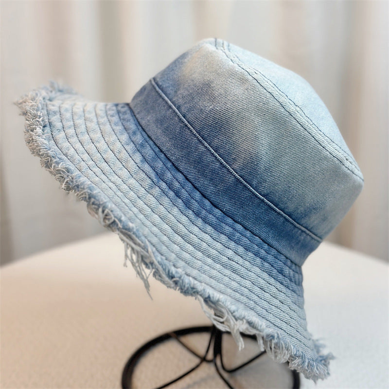 Big Head Circumference Bucket Bucket Hat Distressed Sun-proof Face-showing Small Hat