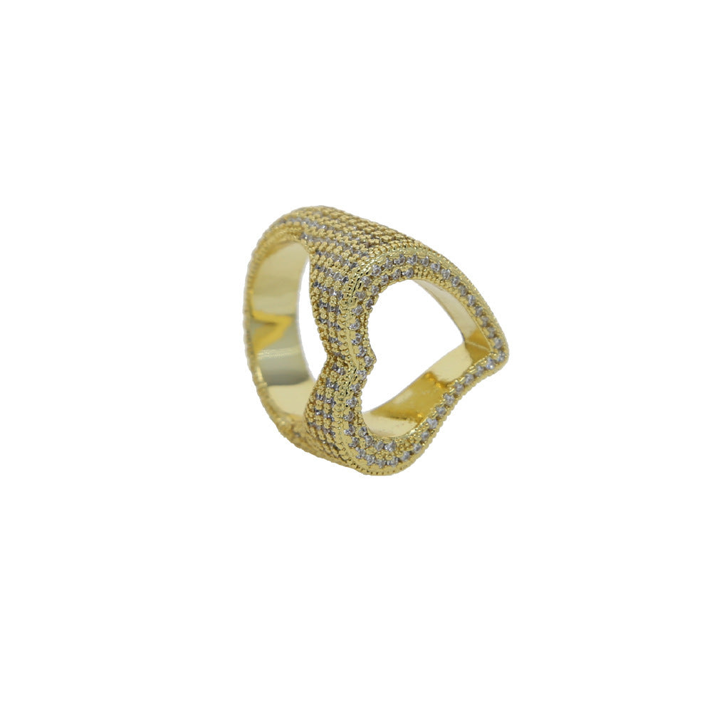 Openwork Heart Ring Set With Diamond Zircon Men