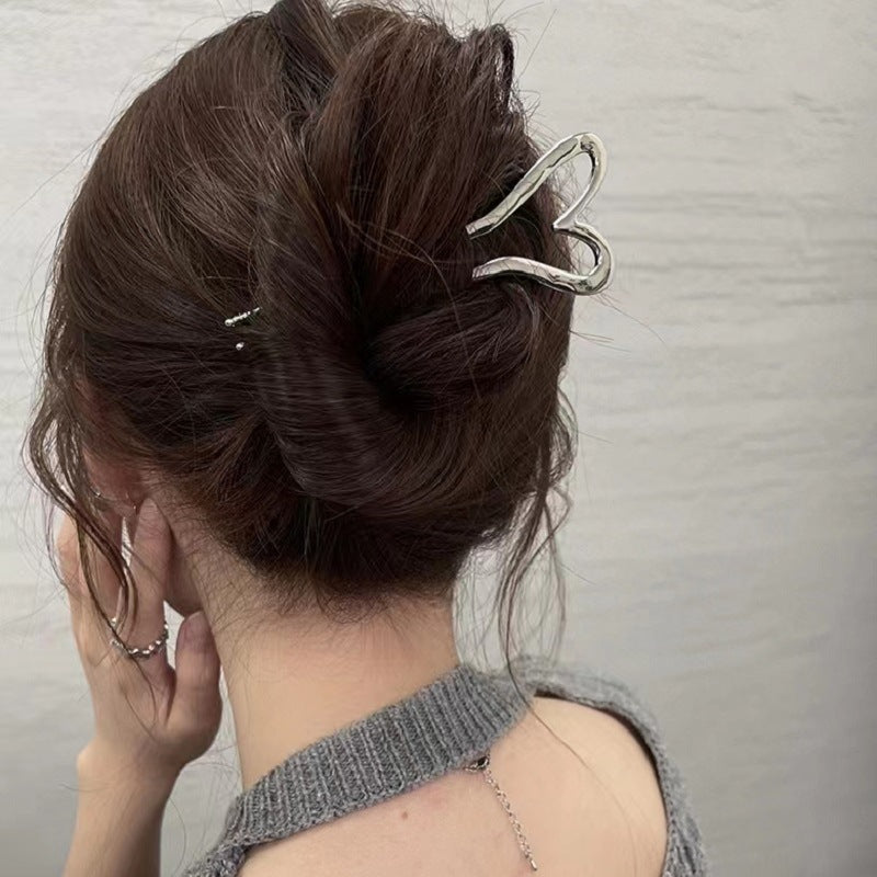 New Chinese Style Simple Love U-shaped Alloy Hairpin Back Head Hair Comb Updo Hair