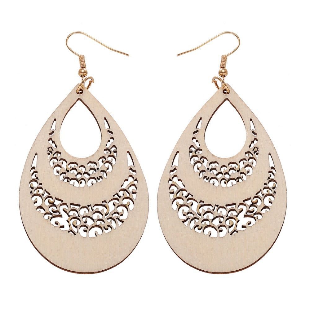 Wood Hollow Waterdrop Earring Jewelry
