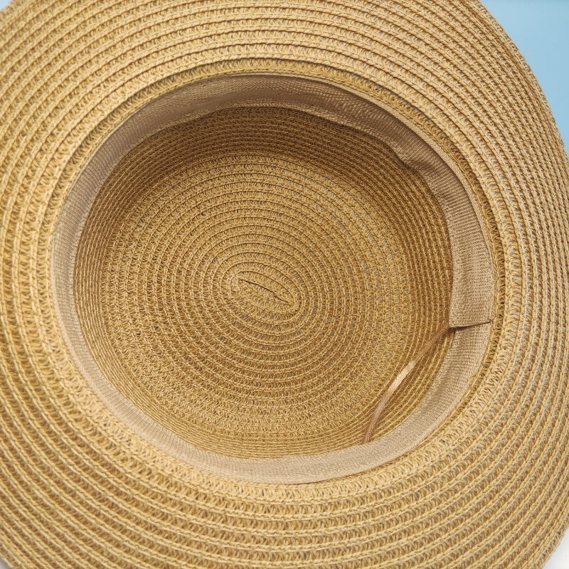 Flat Straw Hat French Woven Top Hat Seaside Beach Vacation Sun Shade