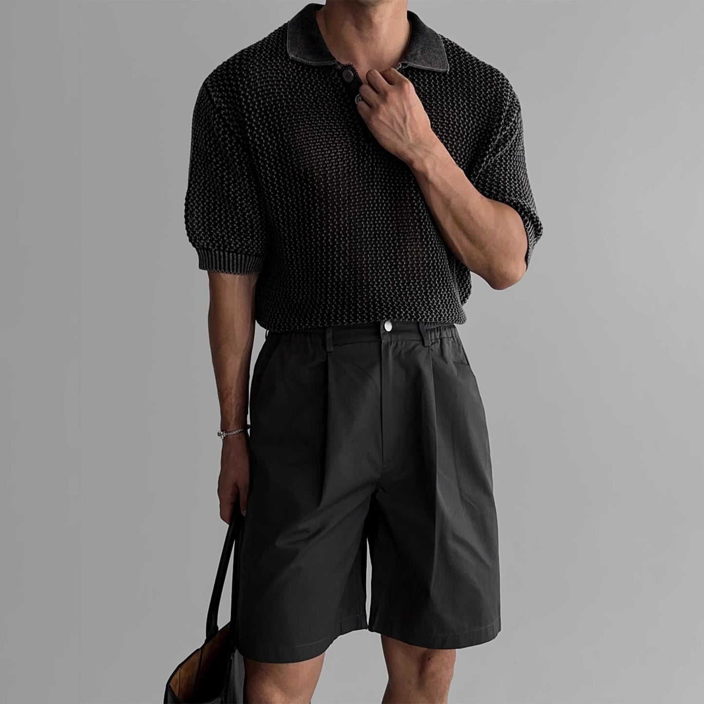 Honeycomb Hollow Knitted Short-sleeved Polo Shirt