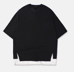 High Street Stitching Fake 2-piece Drop-shoulder Short Sleeves