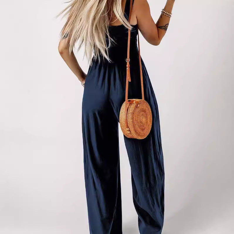 Sleeveless Tube Top Women's Commuting Wear Sexy Vest Jumpsuit Loose Wide Leg