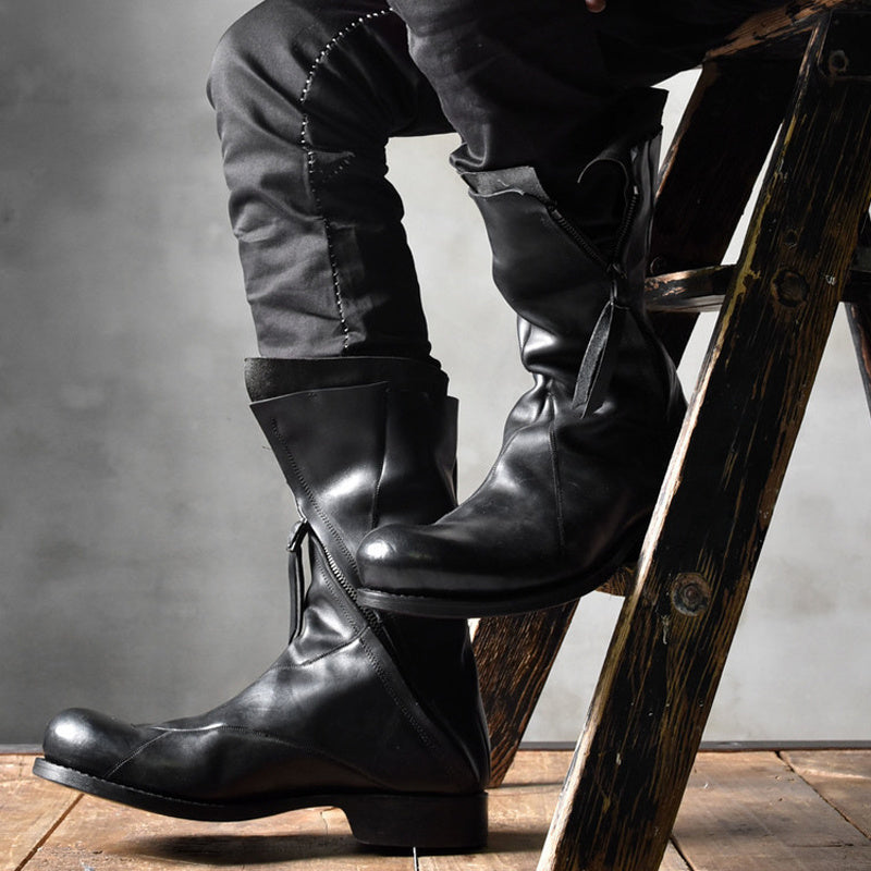 Japanese Irregular Deconstructed Leather Boots Men Retro