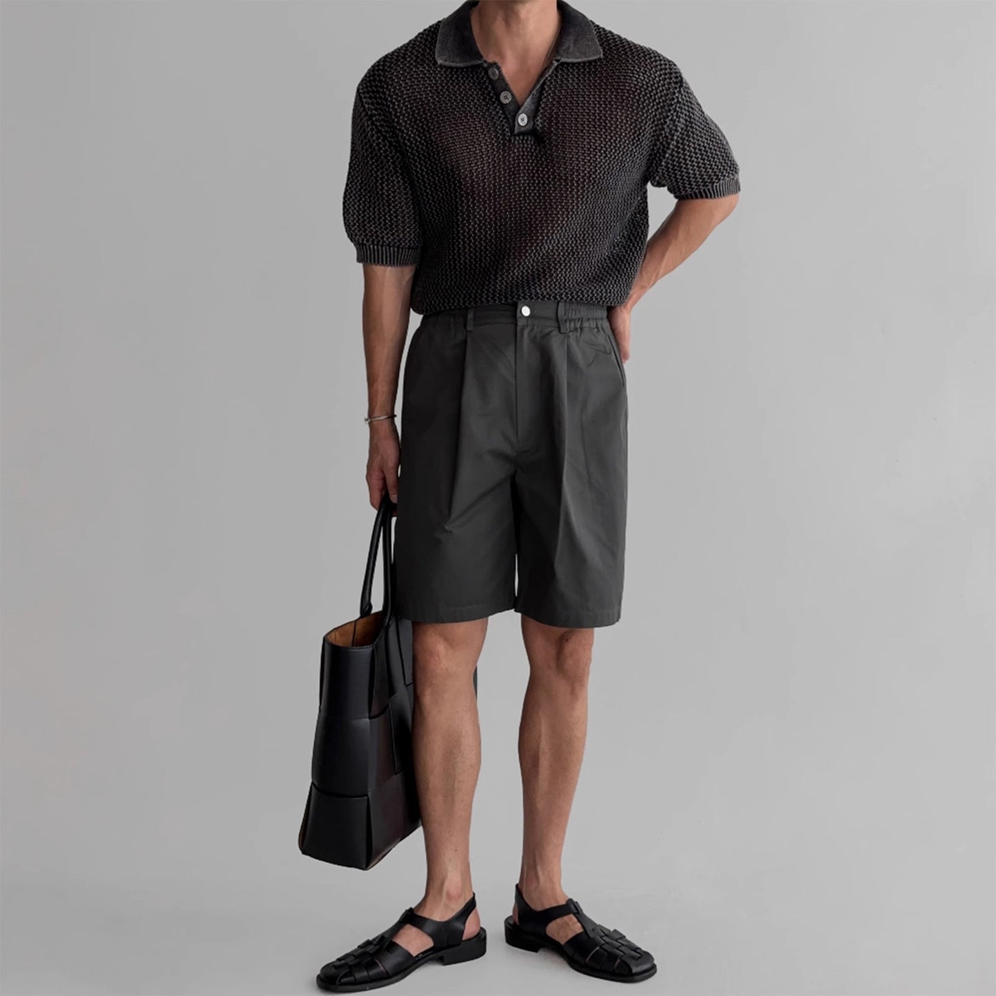 Honeycomb Hollow Knitted Short-sleeved Polo Shirt