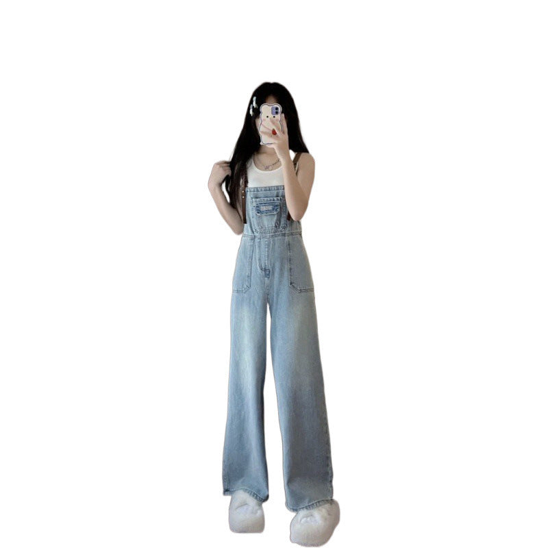 Women's American-style Retro Denim Suspender Pants