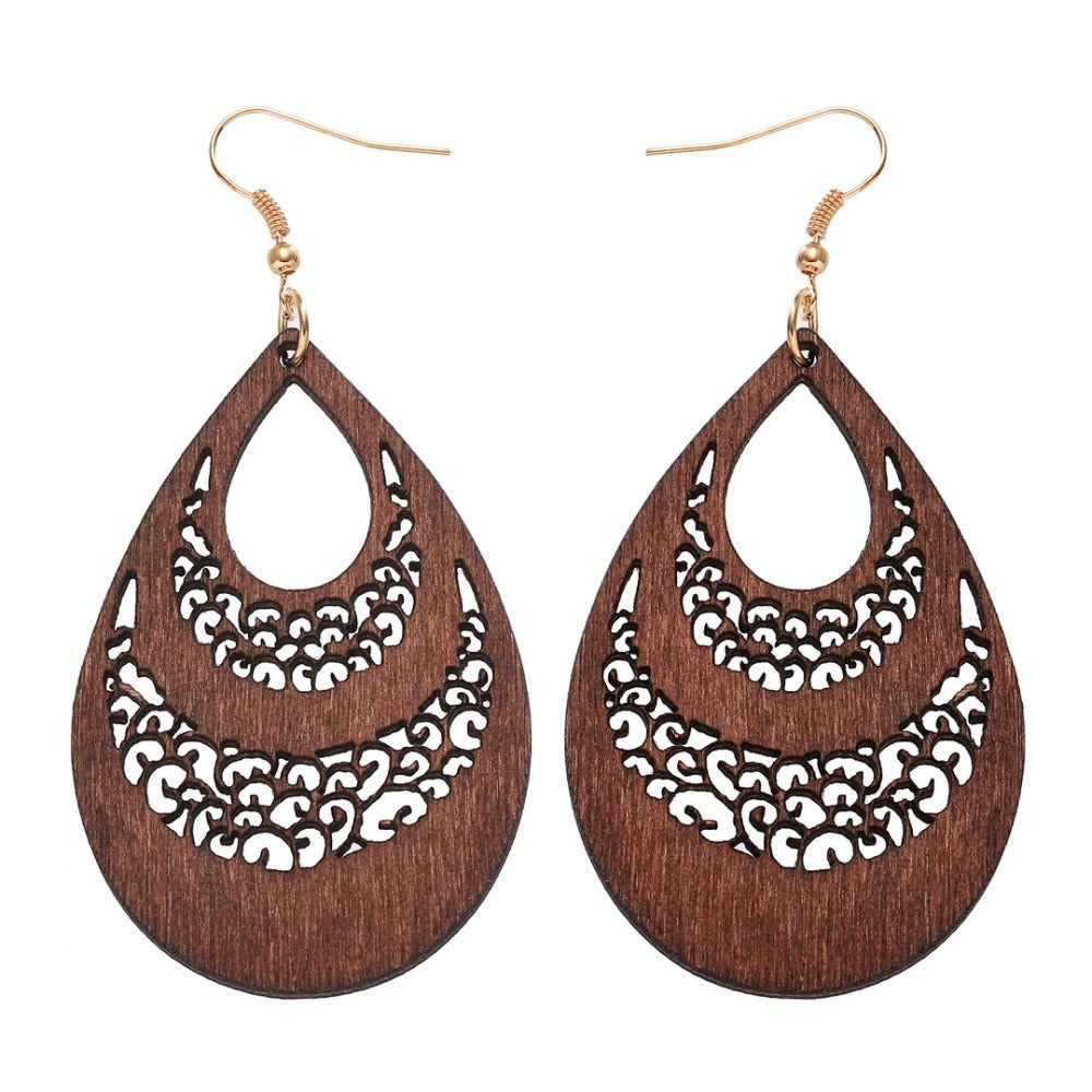 Wood Hollow Waterdrop Earring Jewelry