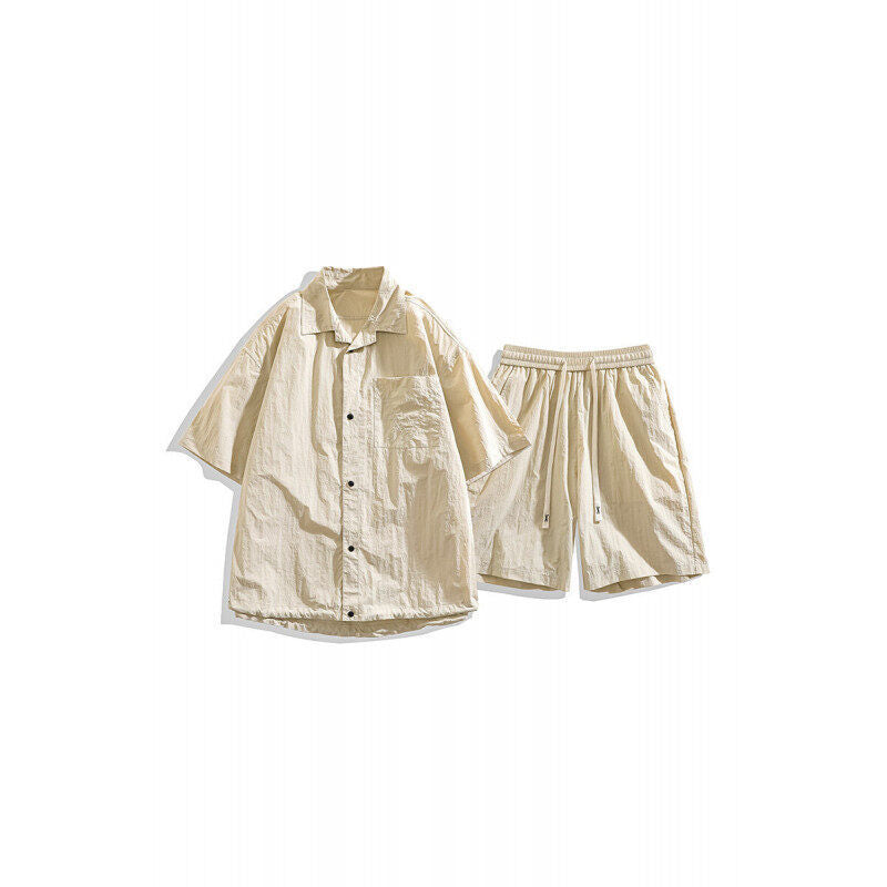 Men's Loose Shorts Casual Shirt Hemp Light Breathable Non-stick Two-piece Set