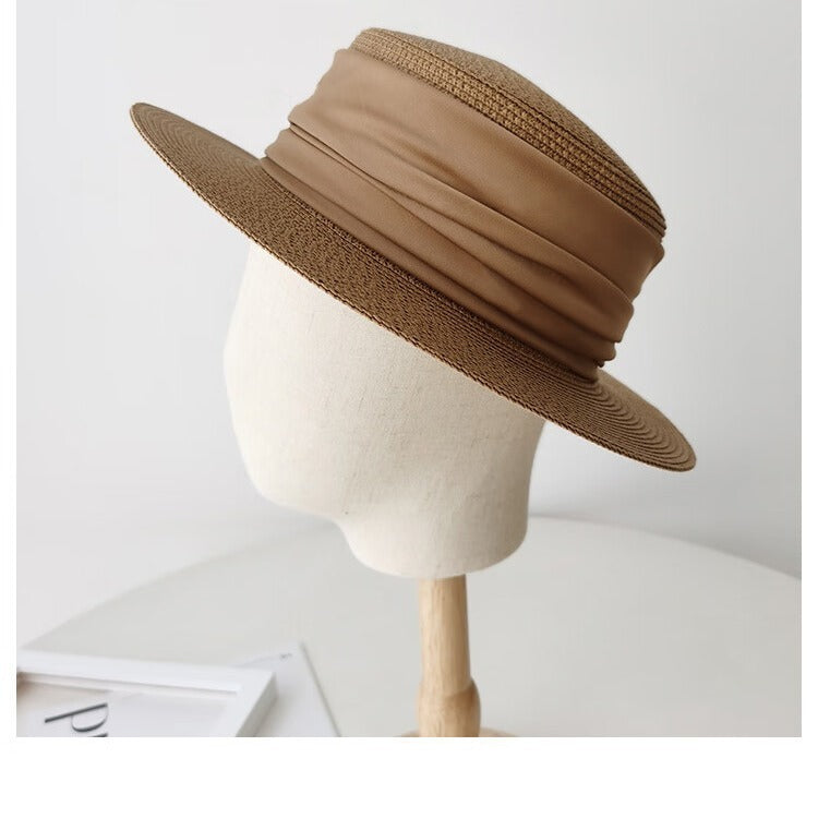 Flat Straw Hat French Woven Top Hat Seaside Beach Vacation Sun Shade