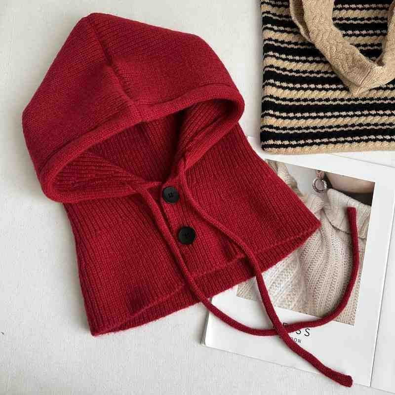 LAFA Fake Hoodie Hat Scarf Shawl Integrated Knitted Earflaps