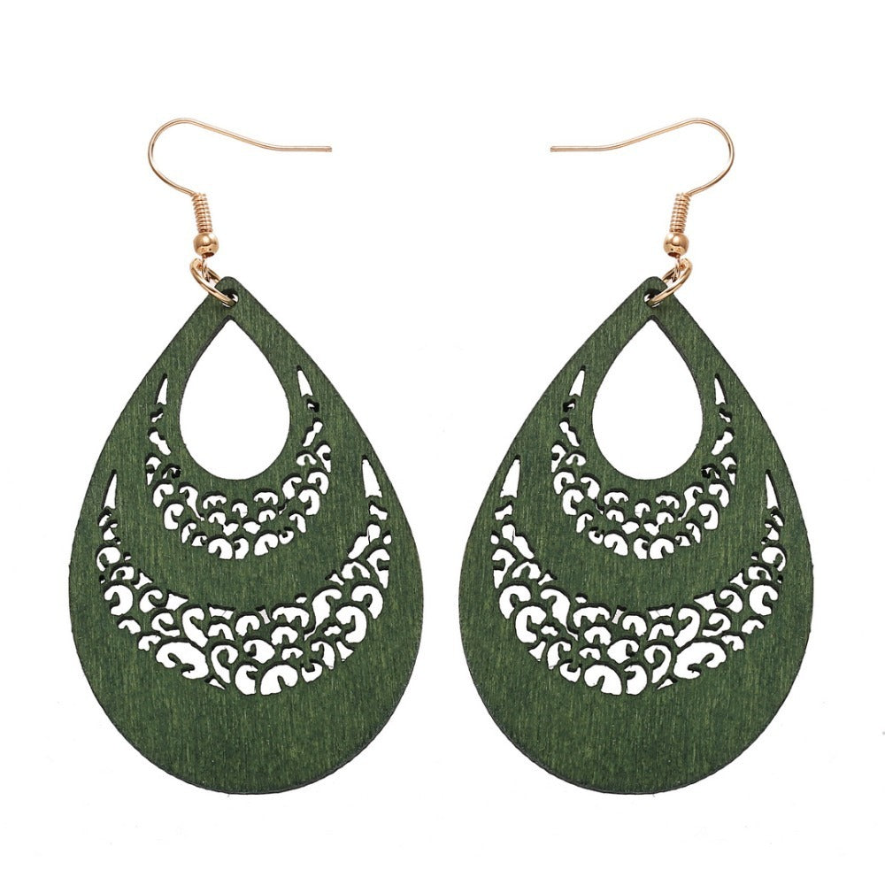 Wood Hollow Waterdrop Earring Jewelry