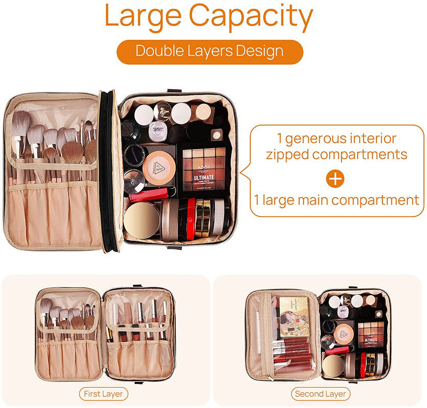 Double Layer Lady's Skin Care Products Cosmetic Makeup Brush Separated Storage Bag Portable Waterproof Portable Cosmetic Bag Wholesale