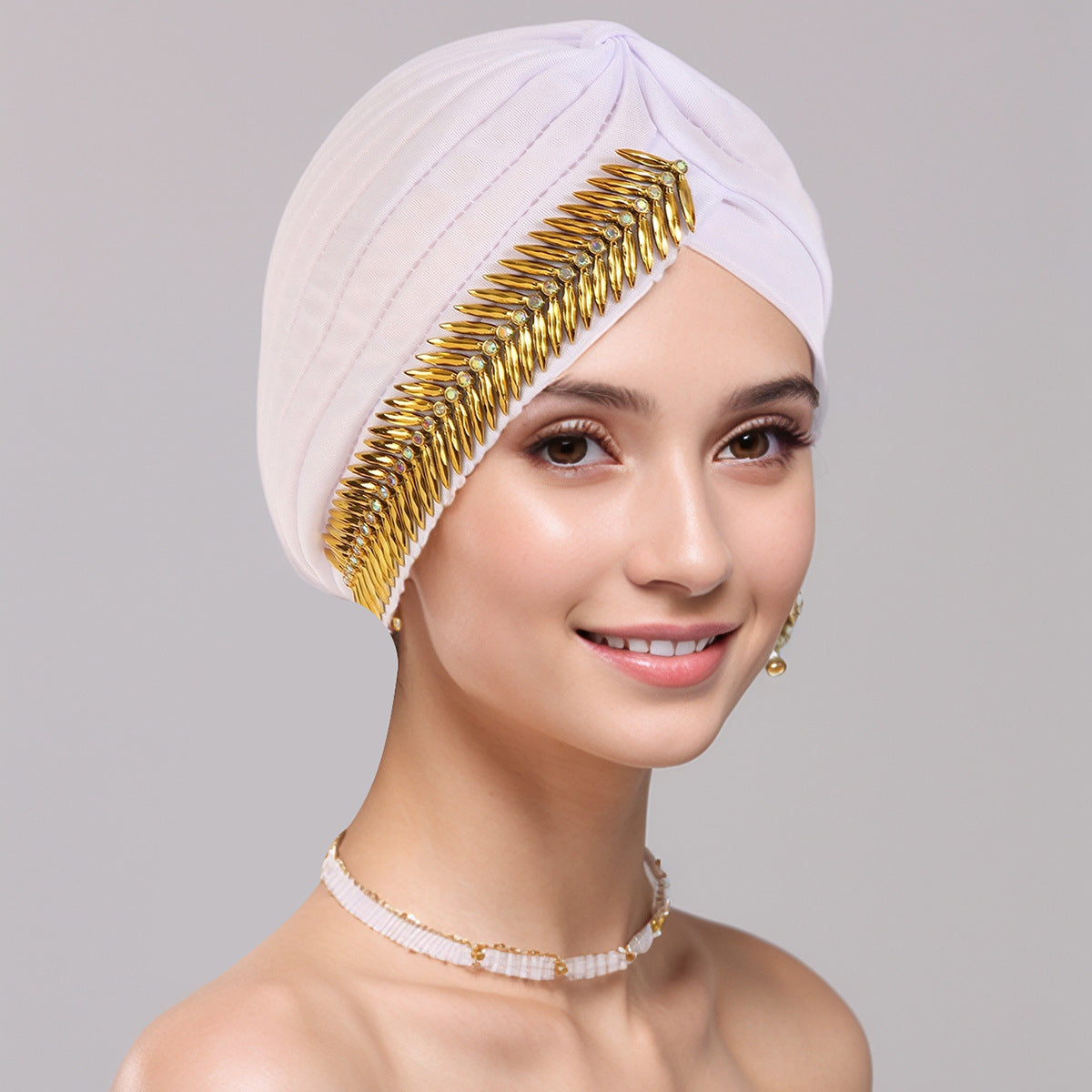 New Rhinestone Turban Cap For Women Pleated Elastic Head Wrap Stylish Ramadan Head Scarf Bonnet Chemo Cap Wedding African Hat